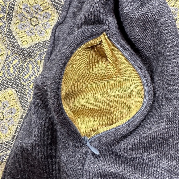 Icelandic Zip Yellow Gray Wool Blend Zip Pockets Women Knit Jacket Sweater Sz 2X - Picture 7 of 12